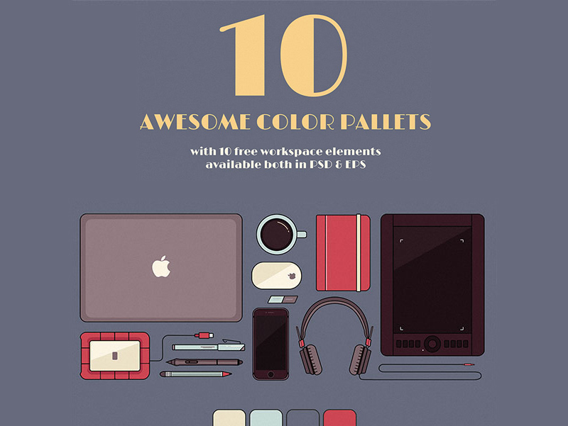 10 Flat Workspace Elements & Color Palettes