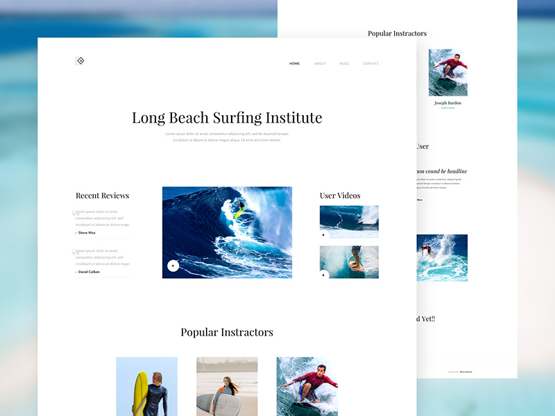 Surfing Institute Landing Page Template Design