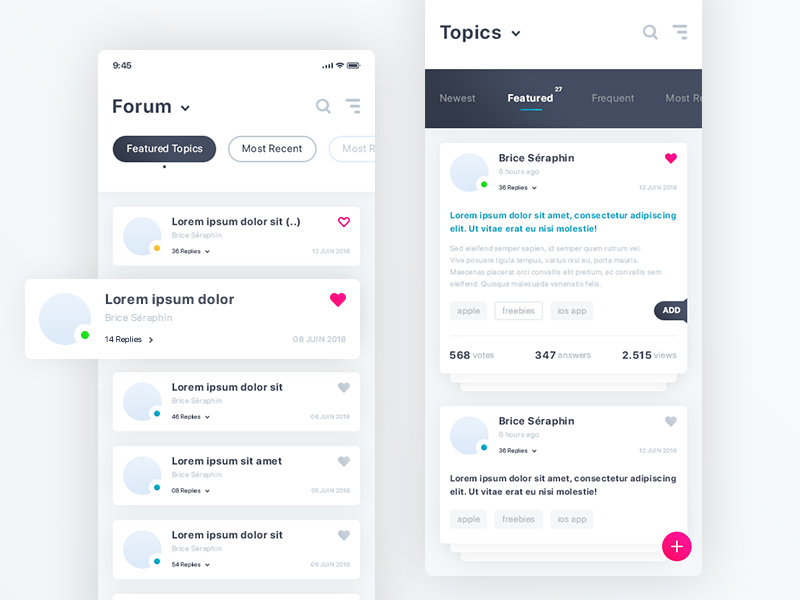 Forum & Topics iOS App Free PSD Template PSD Repo