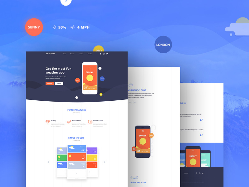 WeatherApp Landing Page | Free PSD Template | PSD Repo