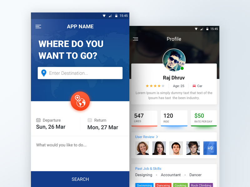 Traveling Mobile App UI
