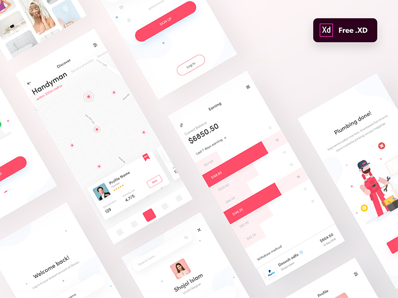 Handyman App UI Kit For Xd