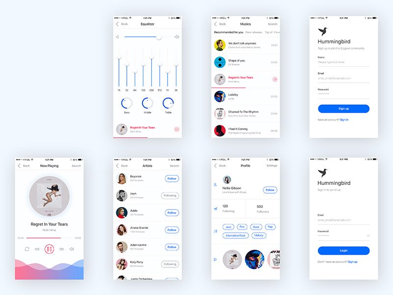 Hummingbird – Music App Screens
