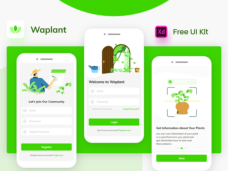 Waplant Plants Mobile Apps Xd UI Kit Free Xd Templates